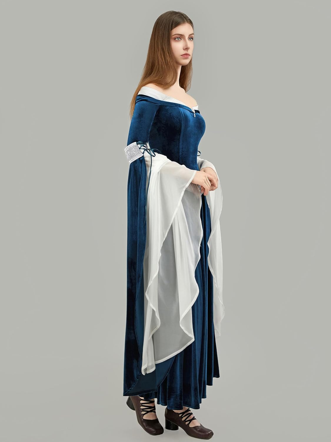 Medieval Renaissance Dress Elf Clothing Retro Gown Dress with Chiffon Sleeves - Image 5
