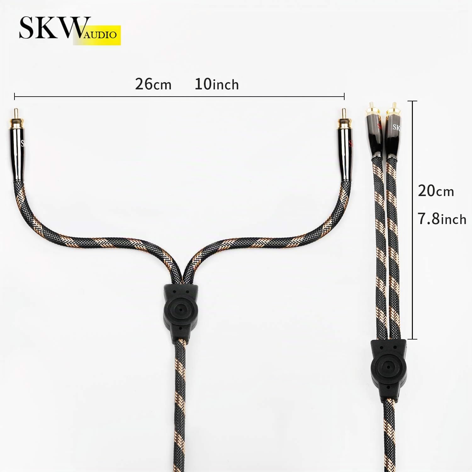 SKW Audiófilo Hifi RCA Y-Adaptador, 1 RCA Macho to 2 RCA Macho Audio Adapter Cable - Doble blindado | 24K Gold Plated - Dedicado a la conexión de amplificadores y subwoofers - 5M