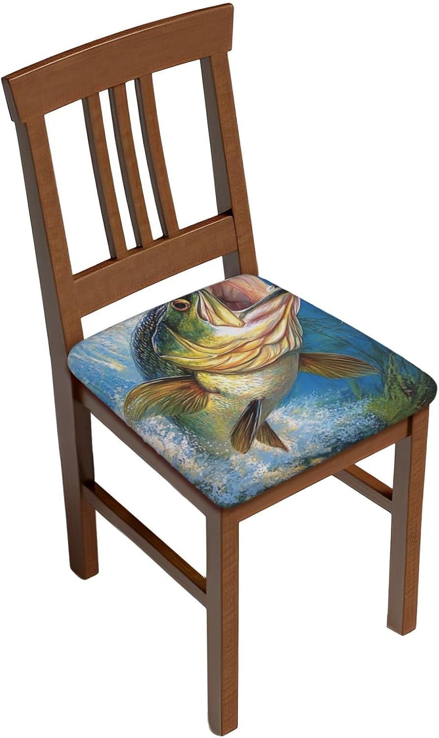 Bass Fishing Wave Print Square Cushion Covers 6 Pcs Set Elastic Non-Slip Seat Cushion Slipcovers Pet Furniture Protectors for Chair, Sofa