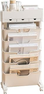 6 Tier Rolling Utility Cart, 6 Tier Mobile Bookshelf, Multi-Functional Movable Storage Book Shelves with Lockable Casters for Study Office Kitchen Classroom,White