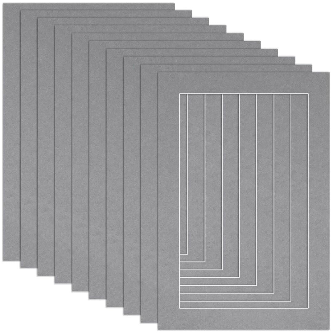 Procut Global 12x8" Mid Grey Picture Mounts to Fit 10x6" Aperture - Precision Cut Cardboard Photo Mount - Ideal for Frames, Prints, Artwork & Certificates - Sizes & Colours Available - 10 Pack โ image 1