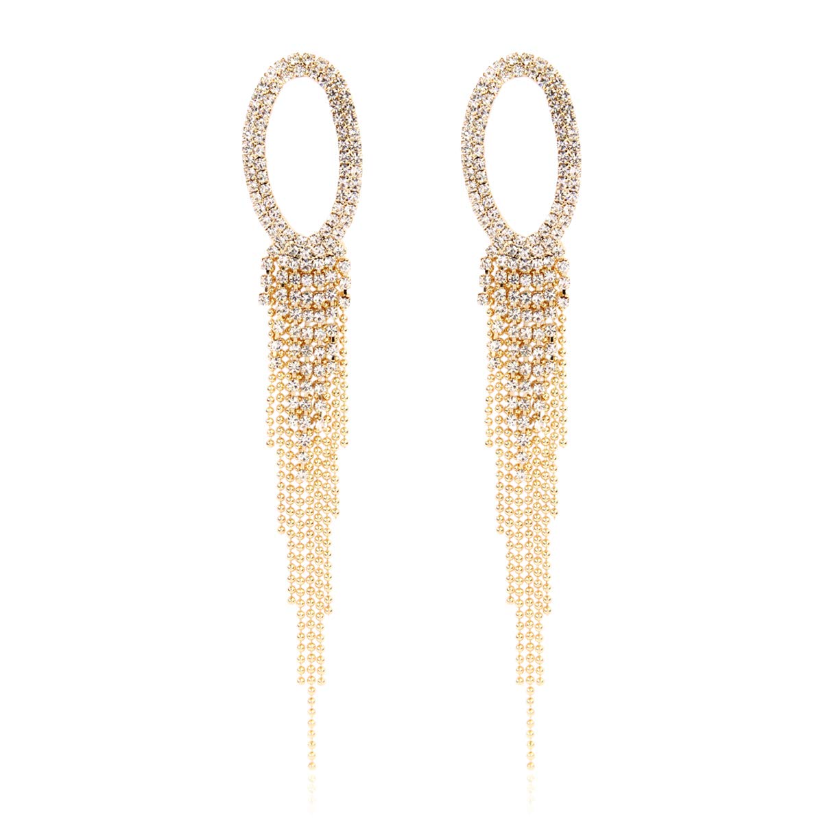 RIAH FASHIONSparkly Rhinestone Chandelier Drop Statement Earrings - Bridal Wedding Crystal Cubic Dangles Cascade Fringe Tassel, Waterfall Duster Party Jewel