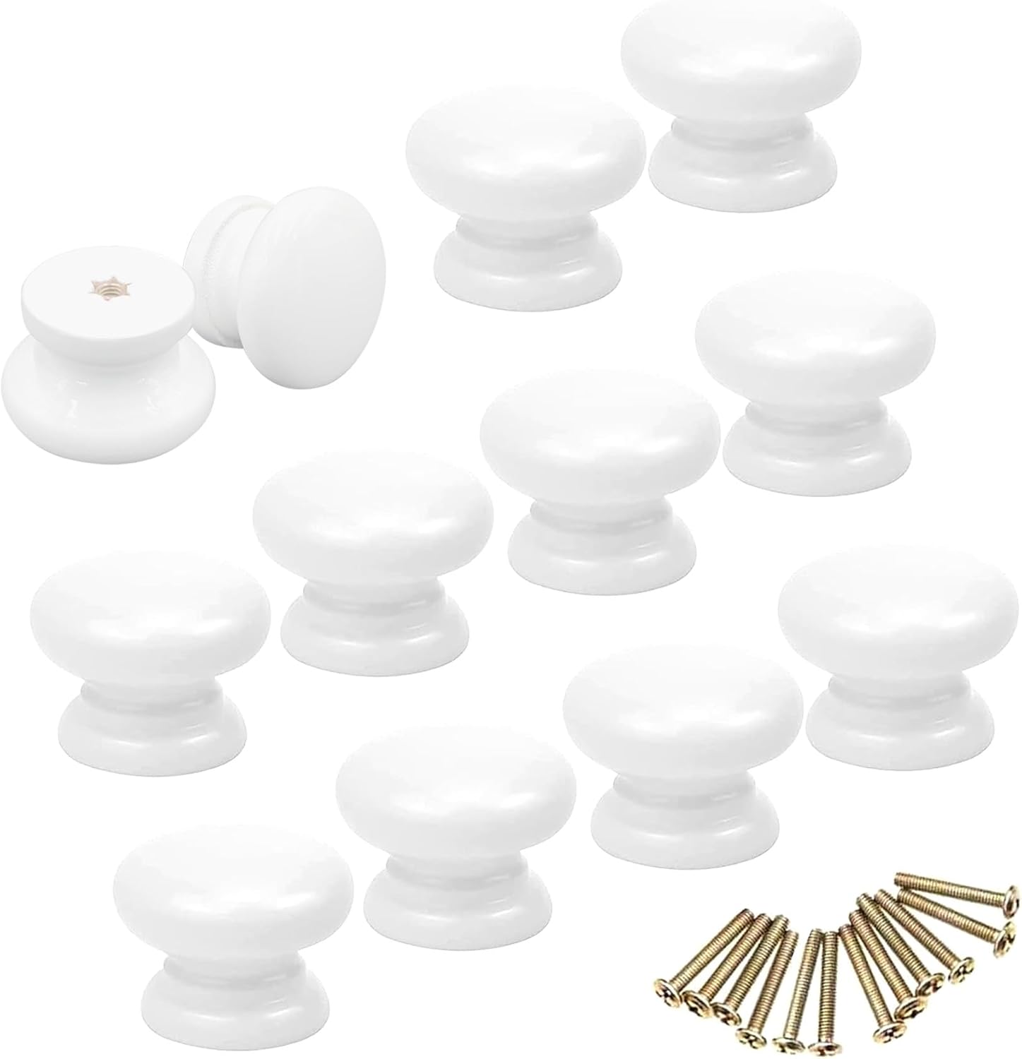 12 Pieces White Drawer knobs White Door knobs Round Mushroom Knob Wood