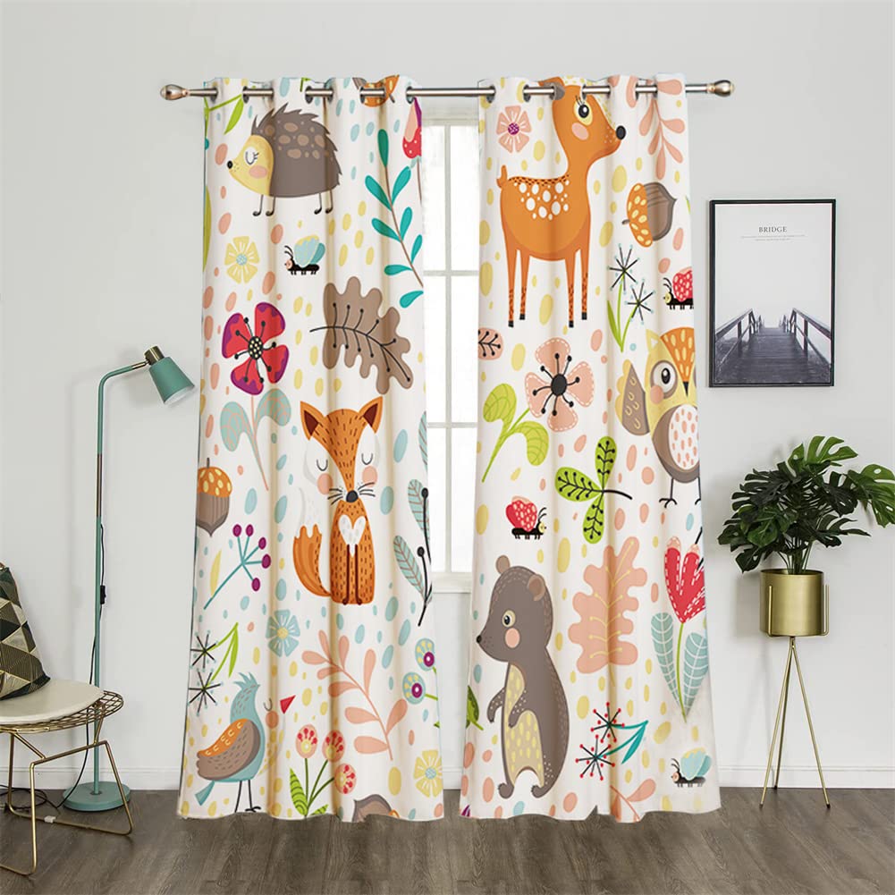 Koudi Blickdichte Vorhänge Kinderzimmer Tiere Eule Blumen Muster Gardinen mit Ösen für Mädchenzimmer, Kinderzimmer, Babyzimmer 160 × 70cm (H × B)
