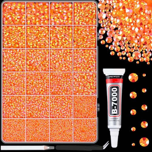 Image of 25000Pcs Resin Rhinestones for Crafting, Orange AB 2-6mm Mixed Sizes Non Hotfix Flatback Gems with 1Pcs Glue, Bedazzling Crystal for DIY Craft Clothing Mugs Tumblers Shoes Fabric Decor Nail Art