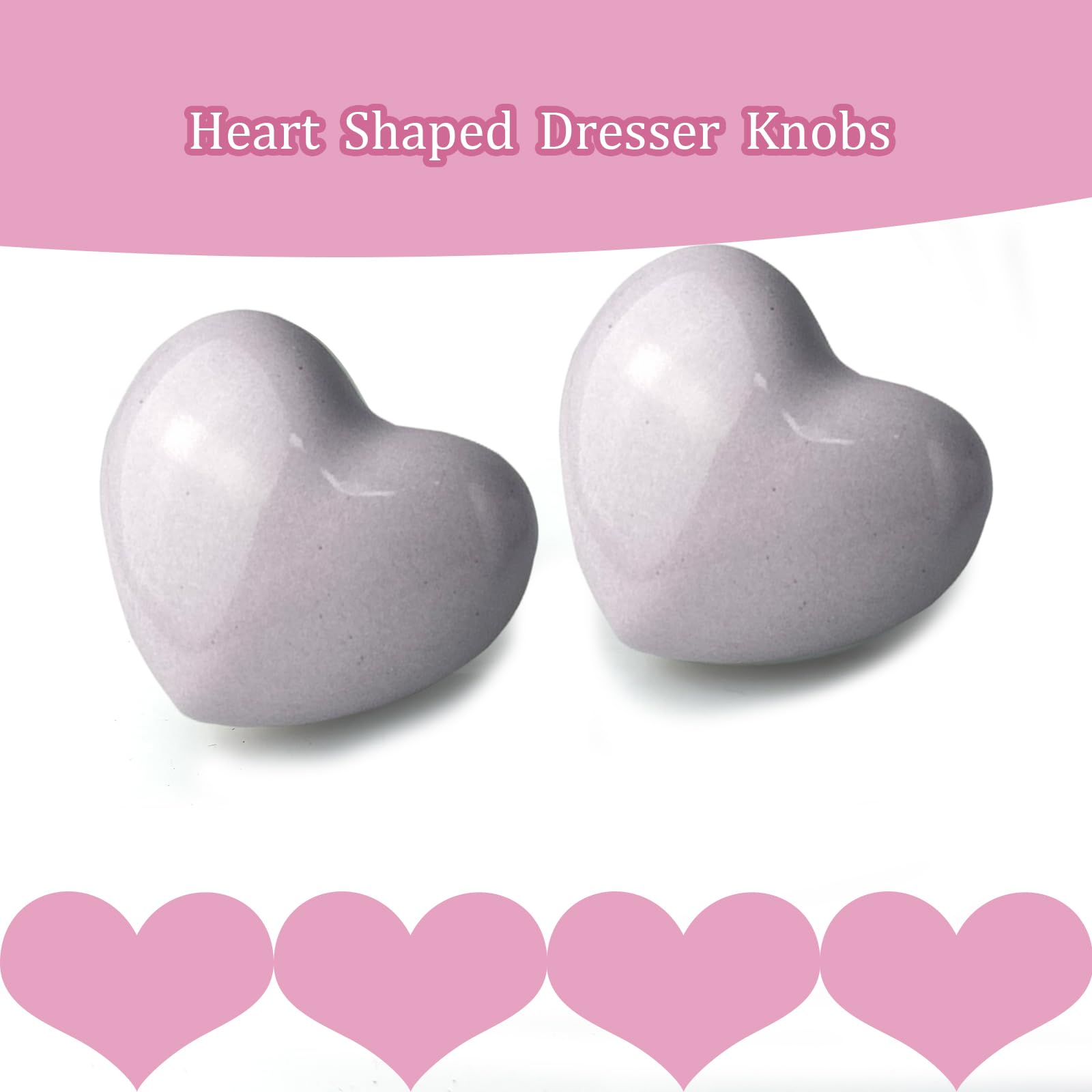 Mimhooy 4 Pack Purple Ceramic Heart Shaped Drawer Knobs for Cupboards Decorative Cabinet & Draws - Image 2