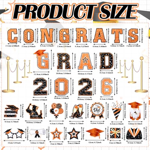 Image of Landhoow 30 Pcs Graduation Car Magnets 2026 Senior Graduation Car Decoration Bumper Sticker Congrats Grad Magnet Magnetic Refrigerator Decal for Grad Parade Party Supplies(Orange, Black)