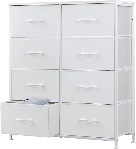 DUMOS Dresser for Bedroom with 8 Fabric Drawers, Tall Chest Organizer Units for Clothing, Closet, Kidsroom, Storage Tower with Cabinet, Metal Frame,