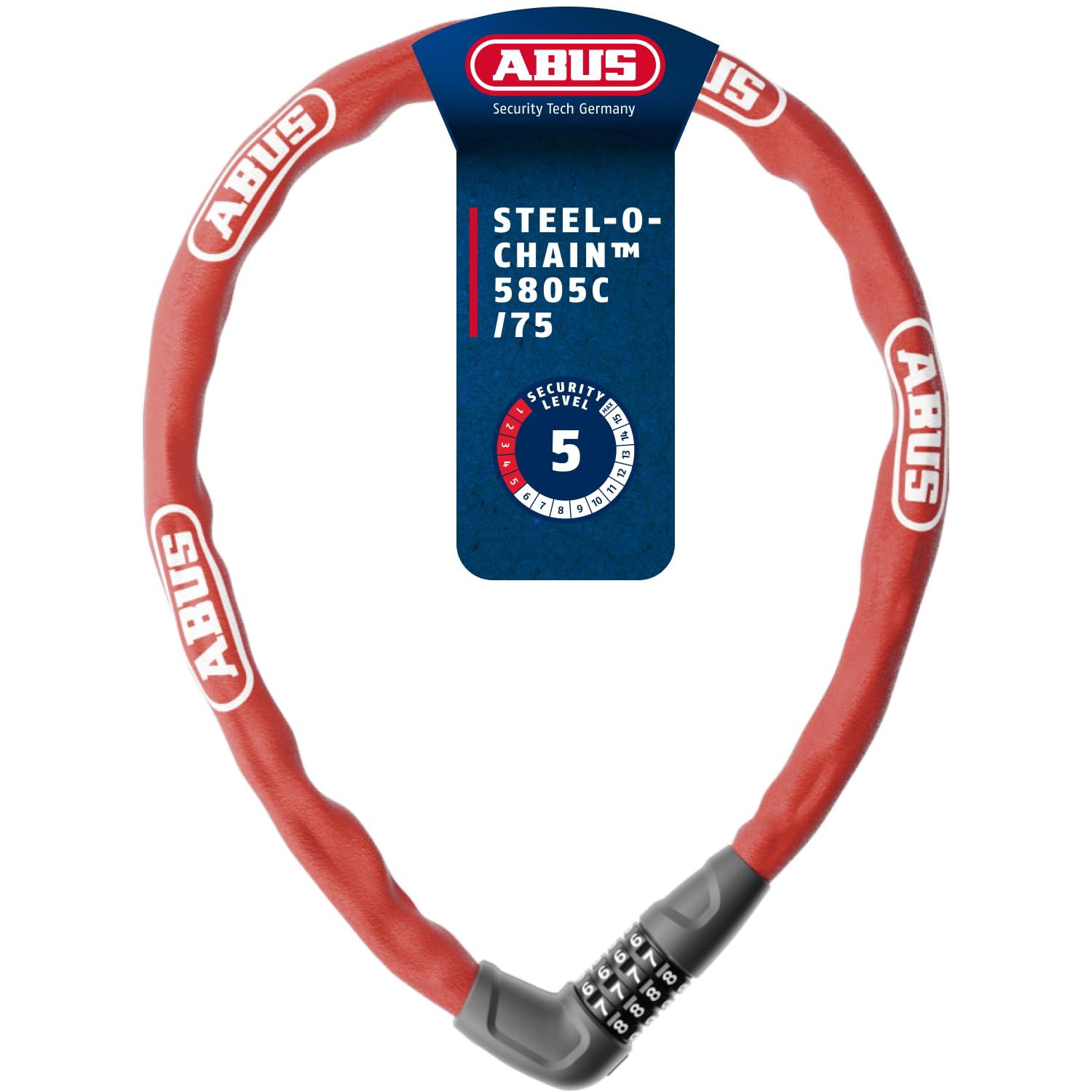 ABUS Kettenschloss Steel-O-Chain 5805C – Zahlenschloss aus 5 mm starken Stahlkette Sicherheitslevel 5