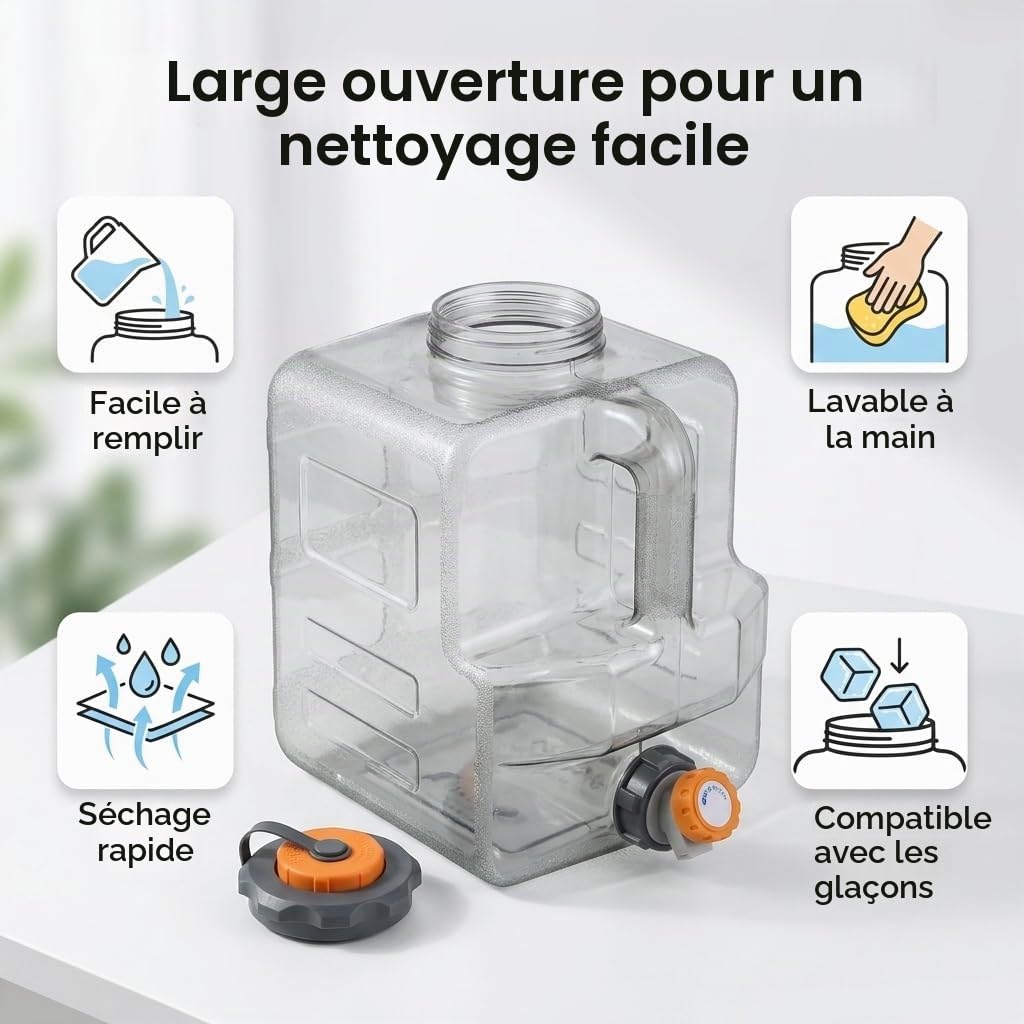 8-20L bidon d'eau avec Robinet, Canister d'eau de Camping Compatible avec Pompes à Eau électriques, réservoir d'eau Portable pour Camping, Outdoor, pêche, fête, VR