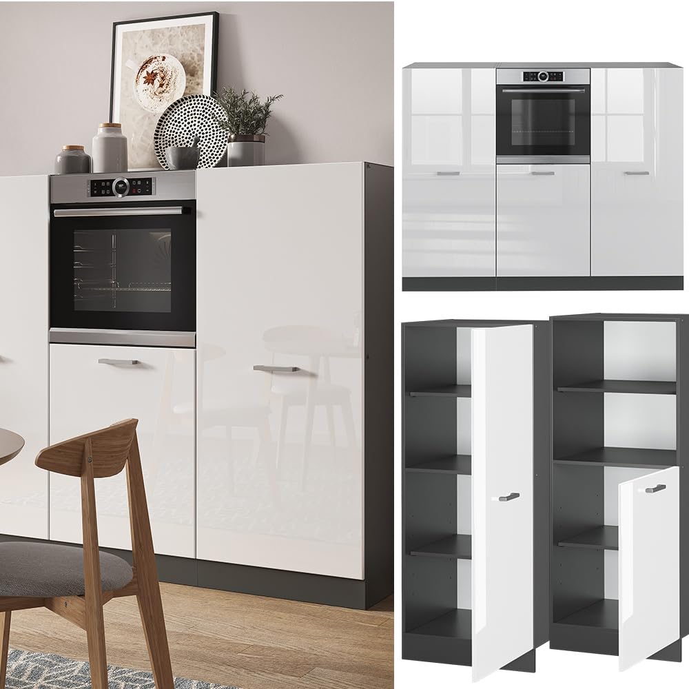 Vicco Cucine componibili piccole R-Line, Bianco lucido/antracite, 180 cm