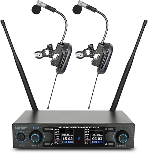 SGPRO Micrófono de saxofón, condensador inalámbrico, cuello de cisne, sistema de grabación y grabación con clip para instrumentos de latón (D-333T