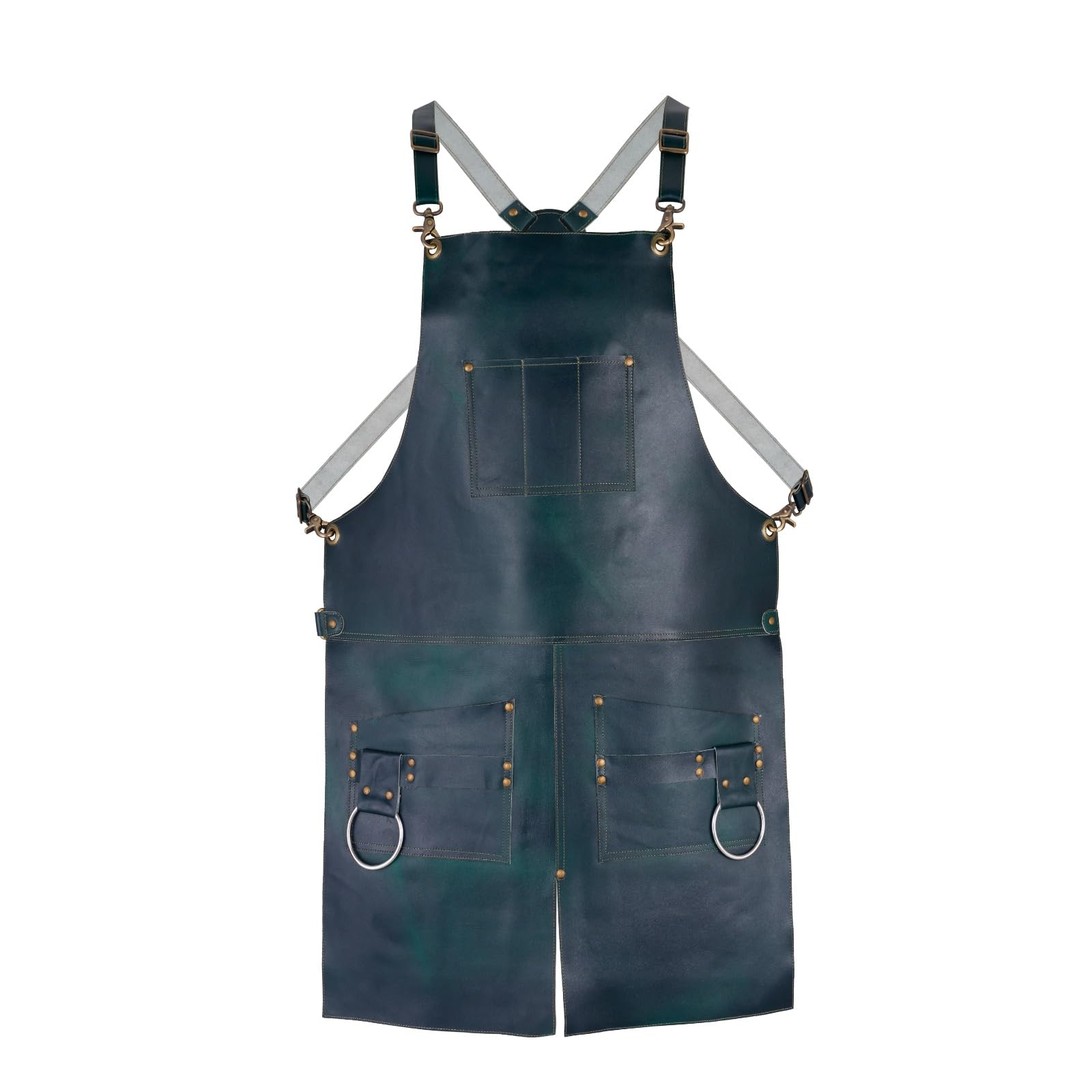 Delantal de cuero con diseño de pierna dividida, marrón, verde, negro, 2 bolsillos grandes, soporte para herramientas, unisex, verde, Taille unique