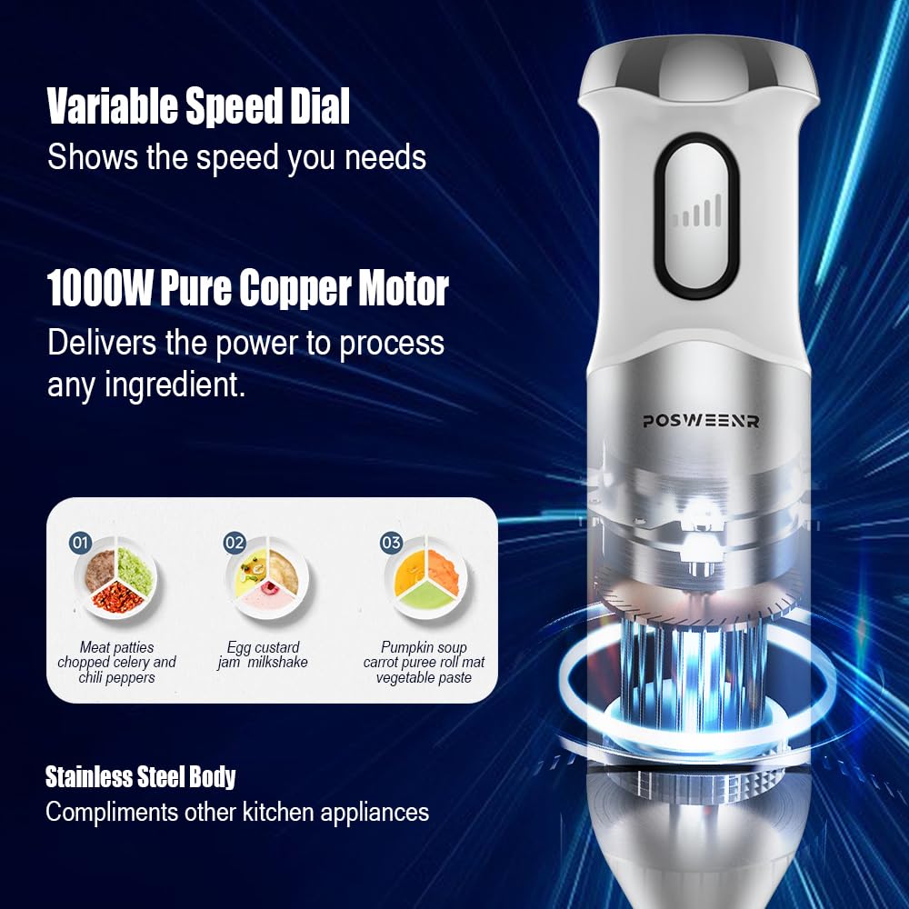 POSWEENR Immersion Blender, Scratch Resistant Hand Blender,, 43 OFF