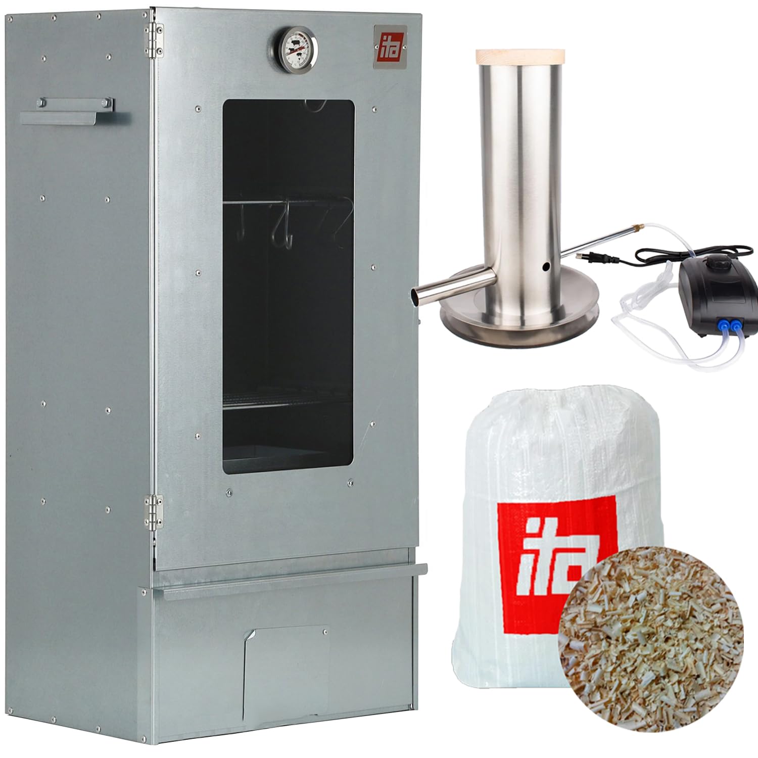 ITA Forno Affumicatore 7002 - Set Affumicatore con Generatore di Fumo - Armadio per Affumicatura con Finestra e Termometro - Acciaio Inox - Qualità EU, Direttamente dal Produttore - 81 cm con 3