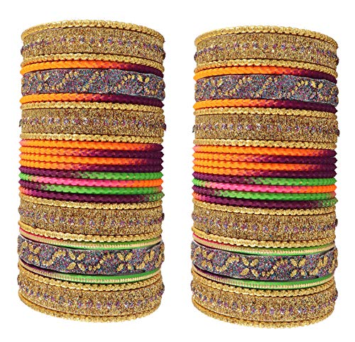Image of NMII Non-Precious Metal with Base Metal Spreads with Zari Glossy Finished Premium Traditional Bridal Chuda Bangle set for Women and Girls