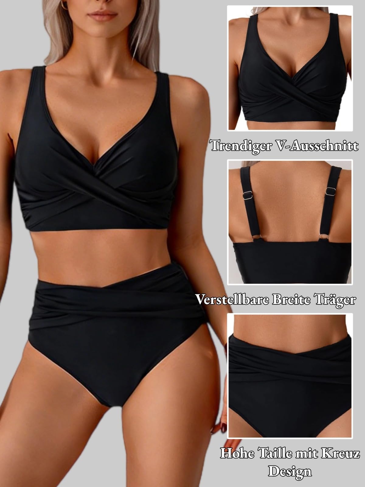 Bikini Damen Set Push up High Waist Sexy Triangel Breites Unterbrustband Mit Cups Zweiteiliger Badeanzug Bademode Swimsuits