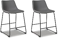 Ashley Centiar Gray Faux Leather Counter Height Barstools Set of 2 - Modern Bucket Seat with Metal Base & Footrest