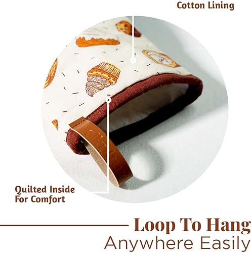 Miniatura 6 de Folkulture Mini guantes de horno resistentes al calor (5.75 x 9) Juego de 2 guantes cortos para horno con lazo para colgar, guantes de horno