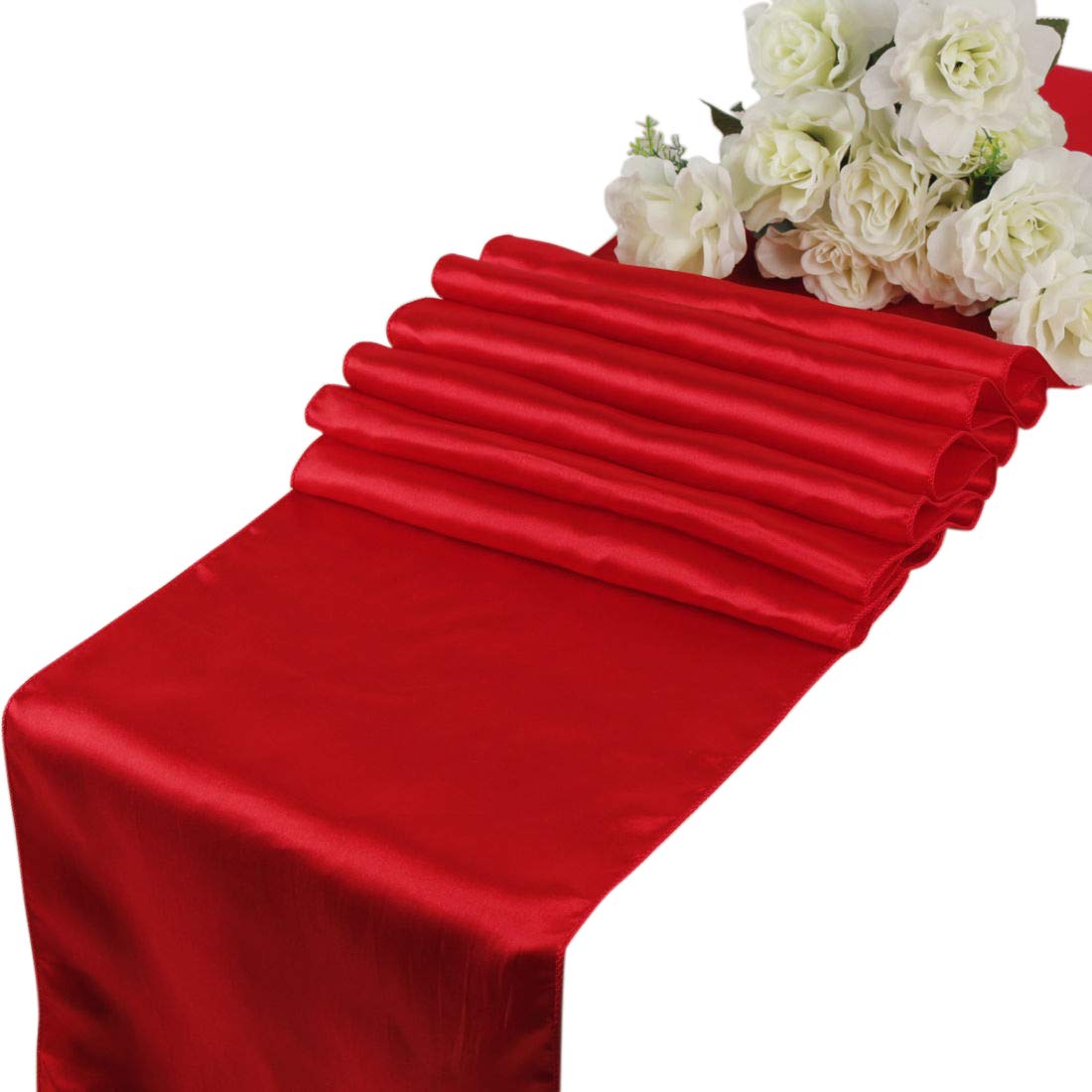 eDecor Pack of 12 Satin Table Runners for Wedding Party Event Banquet Dinning Table Decoration 12 X 108 Inch - Red