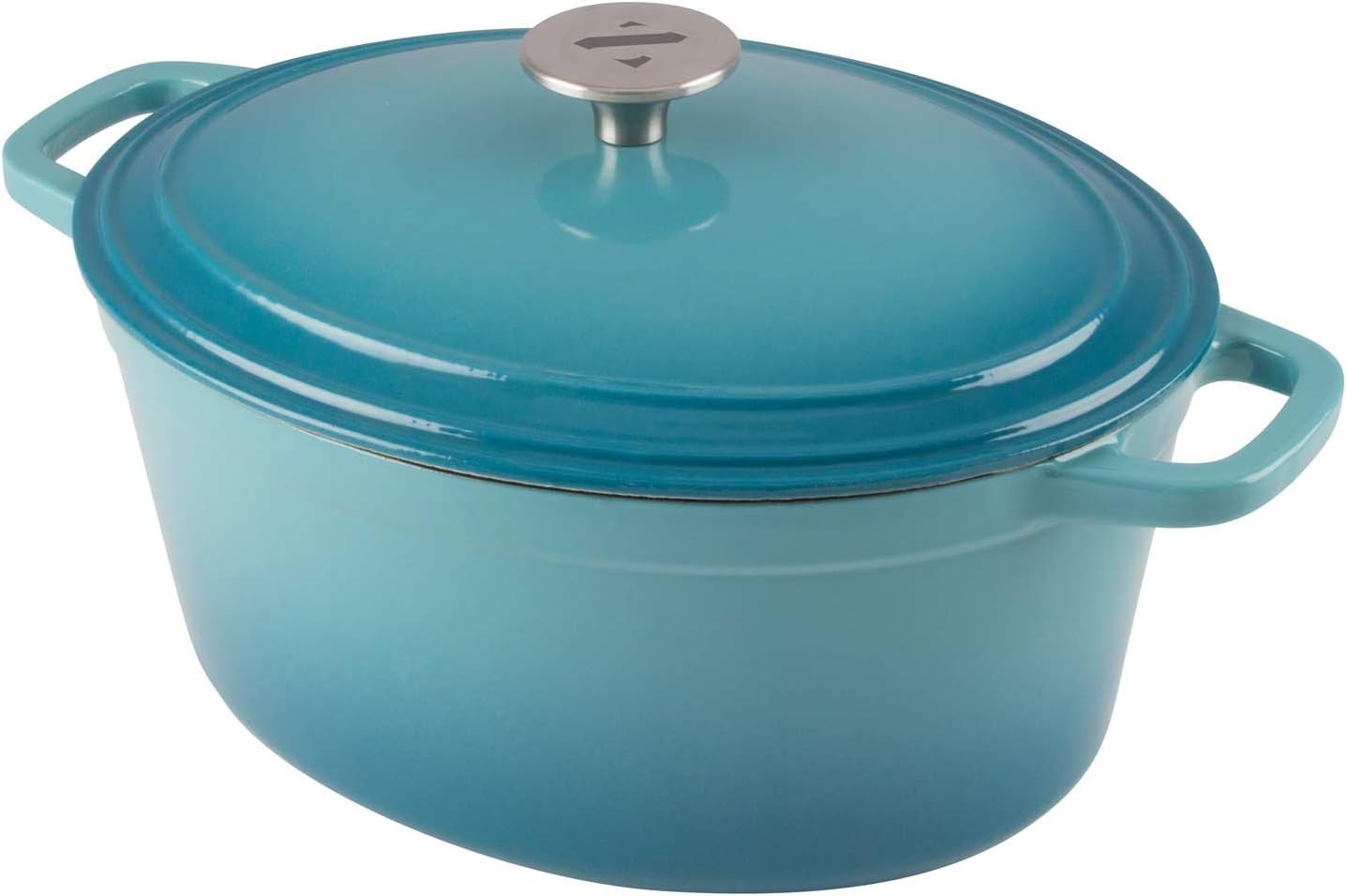 Cookware 6-Quart Enameled Cast Iron Oval Dutch Oven Cooking Dish with Skillet Lid, Teal