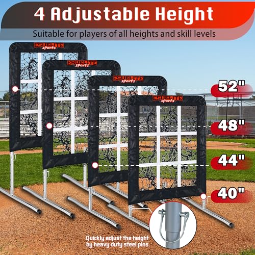 Image of 9 Hole Pitching Net with Strike Zone, Baseball Softball Pitching Target - Adjustable Height Portable Indoor Outdoor Training Equipment for Pitchers of All Levels, Coaches, and Players