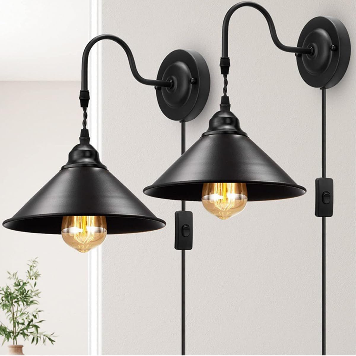 VDOQTLJT Wall Sconces Plug in Sconce Matte Black Indurial Vintage Lights Farmhouse Dective Bedside Reading Lamp Gooseneck Mount Fixtures r g Room K
