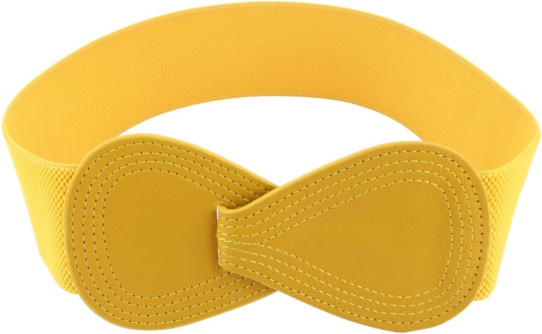 Interlock Buckle 8-shaped Faux Leather Elastic Belt Cinch Waistband for Lady