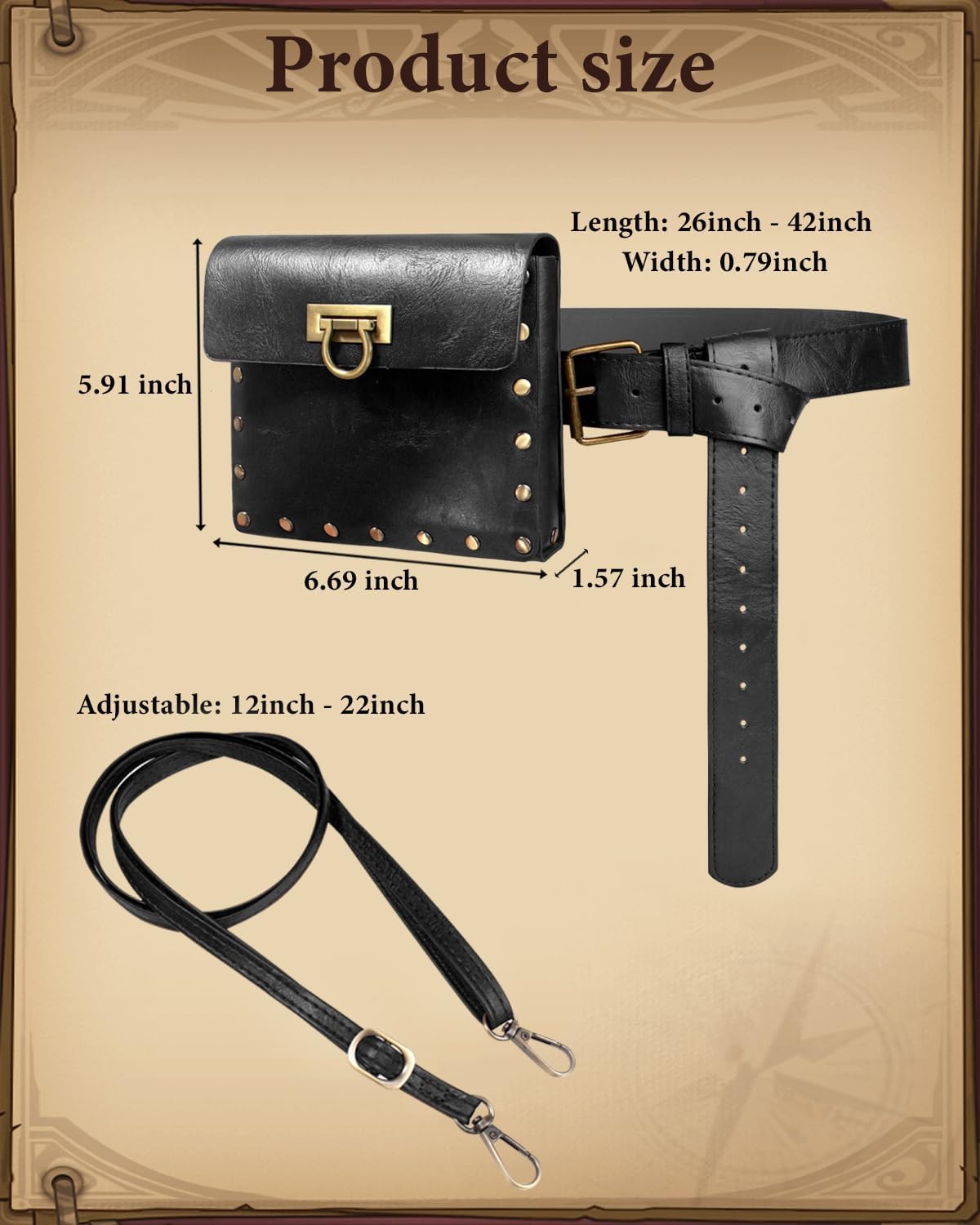 SUMGOGO Belt Pouch Waist Bag Fanny Pack Leather Casual Steampunk Crossbody Phone Bag Medieval Renaissance Cosplay Costume Accessory