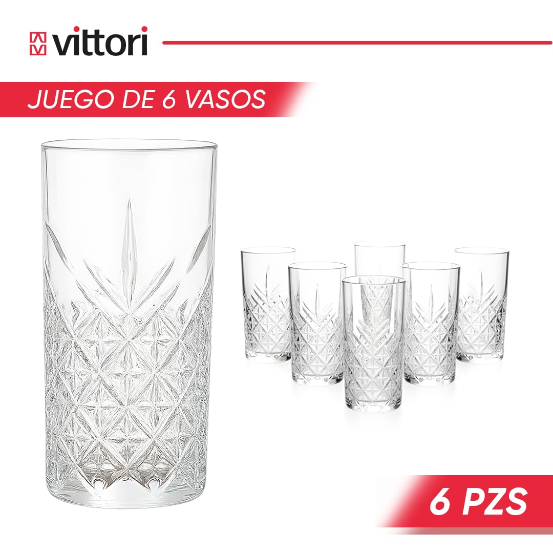 VITTORI Jaiboleros Infinity - Juego de 6 vasos de cristal con diseño atemporal de bola alta, 450 ml