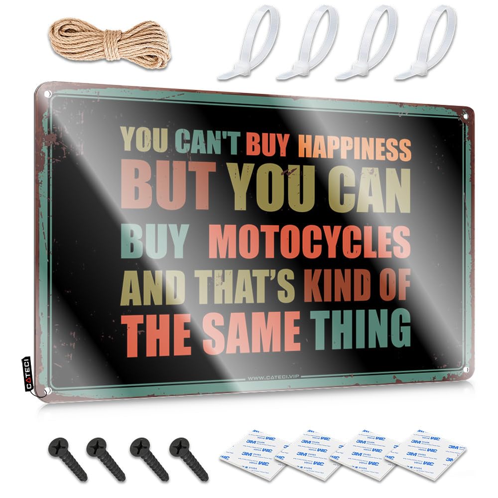 Fzfn Colour Decor Nice Waterproof Artwork, Country Retro Print For Cafe Pub Garage | Entryway Decor Pre-Drilled Custom You Can't Buy Happiness But You Can Buy Motocycles(20X30cm)