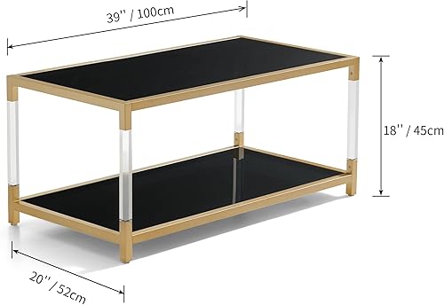 Miniatura 2 de AGV LIGHTING Mesa auxiliar BLEVIO 202205, mesa de centro de vidrio de doble capa para espacio vital, parte superior de vidrio ultra negro, patas