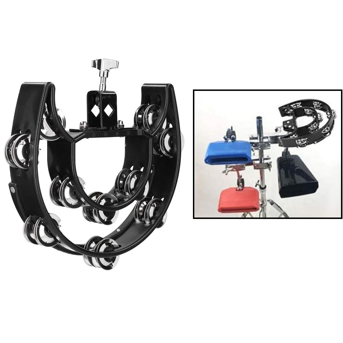 TUOREN 4-Position Cowbell Holder Mounting Bracket - Chrome Steel, Fits 3/8" Rods, For Percussion Racks & Stands