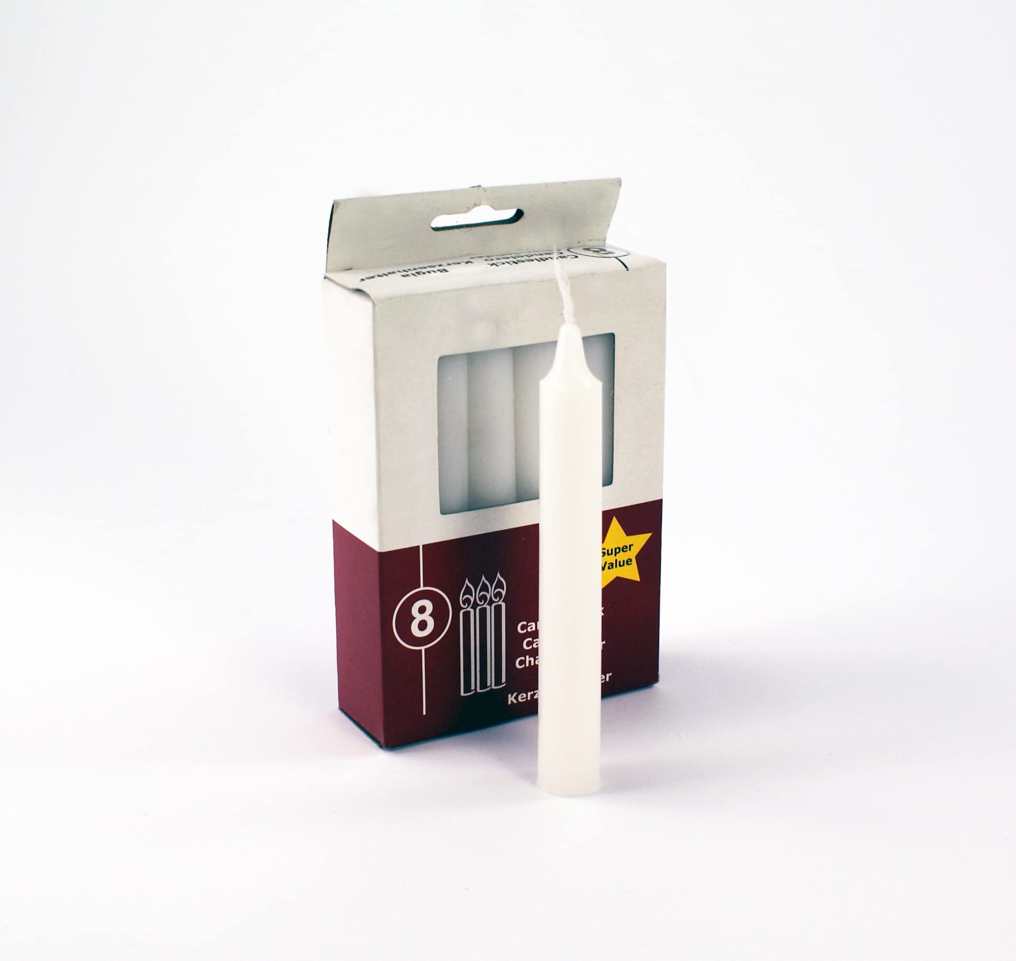 CalCastle CraftUnscented White Mini Taper Candles (5" - 8 PCS)