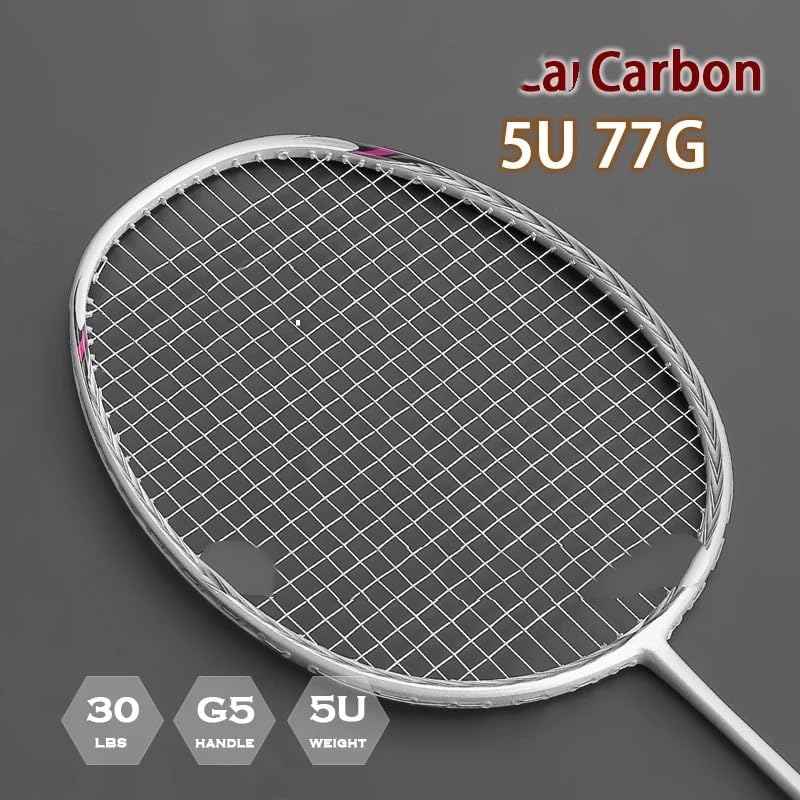 Badminton Set Racchette da Badminton Professionali in Carbonio, Racchetta Super Leggera 5U con Corde in Fibra di