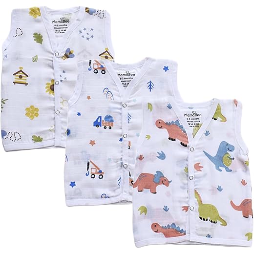 Organic Cotton Muslin Button Jabla Pack of 3 0-3 Month