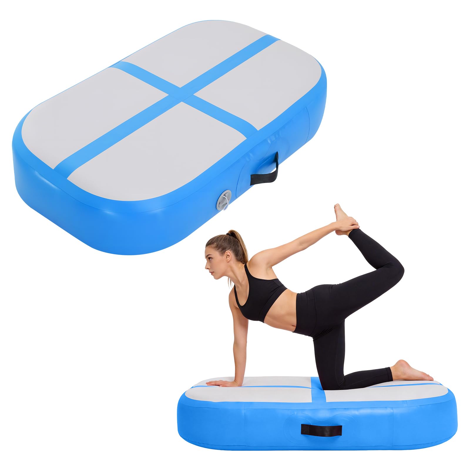 LN COZY CORNER Inflatable Air Track Mat 100×60×20cm Gymnastics Tumbling Mat Thick Yoga Training Mat PVC Waterproof Folding Air Mat for Home Gym Fitness Dance Taekwondo Exercise (Without Pump) (Blue)