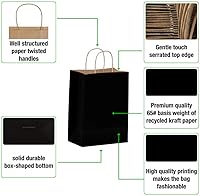 Vista 68 de Qutuus Bolsas de regalo de papel negro con asas, 50 unidades de 8 x 4.5 x 10 pulgadas, bolsa de papel kraft negro con asas a granel para compras
