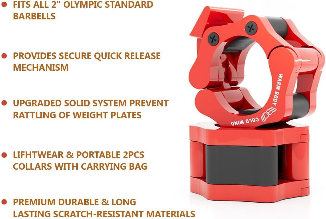 WARM BODY COLD MIND Reinforced Olympic Barbell Clips, 2 inch / 50mm, Barbell Collars - Image 2