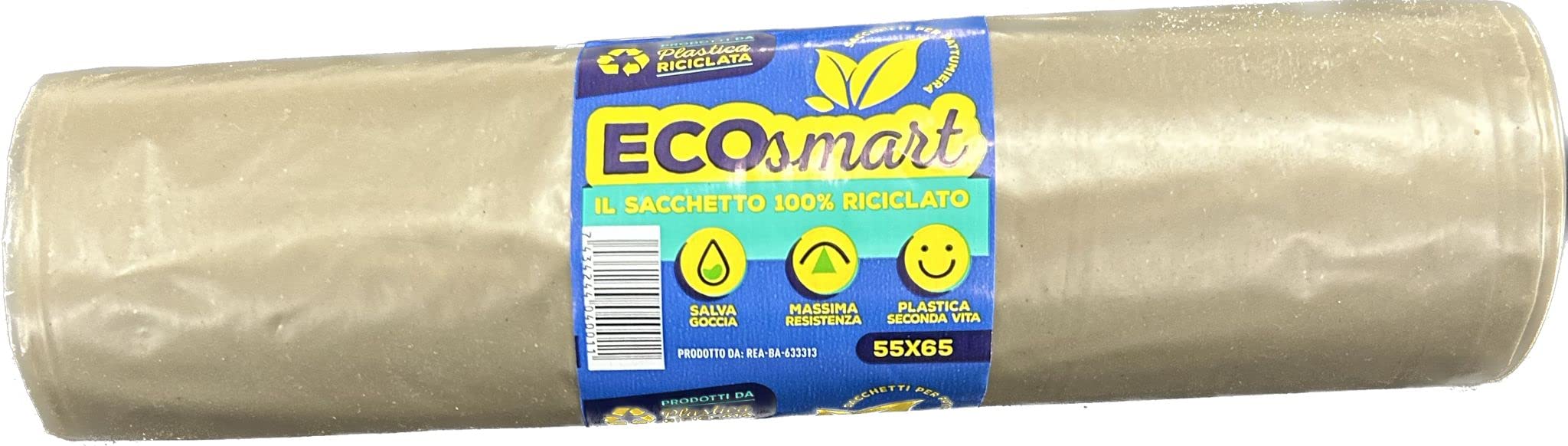 ECOsmart - Sacchi Sacchetti per immondizia e raccolta differenziata 20 STRAPPI, in polietilene riciclato, 55 x 65 cm, colore Ambra (100)