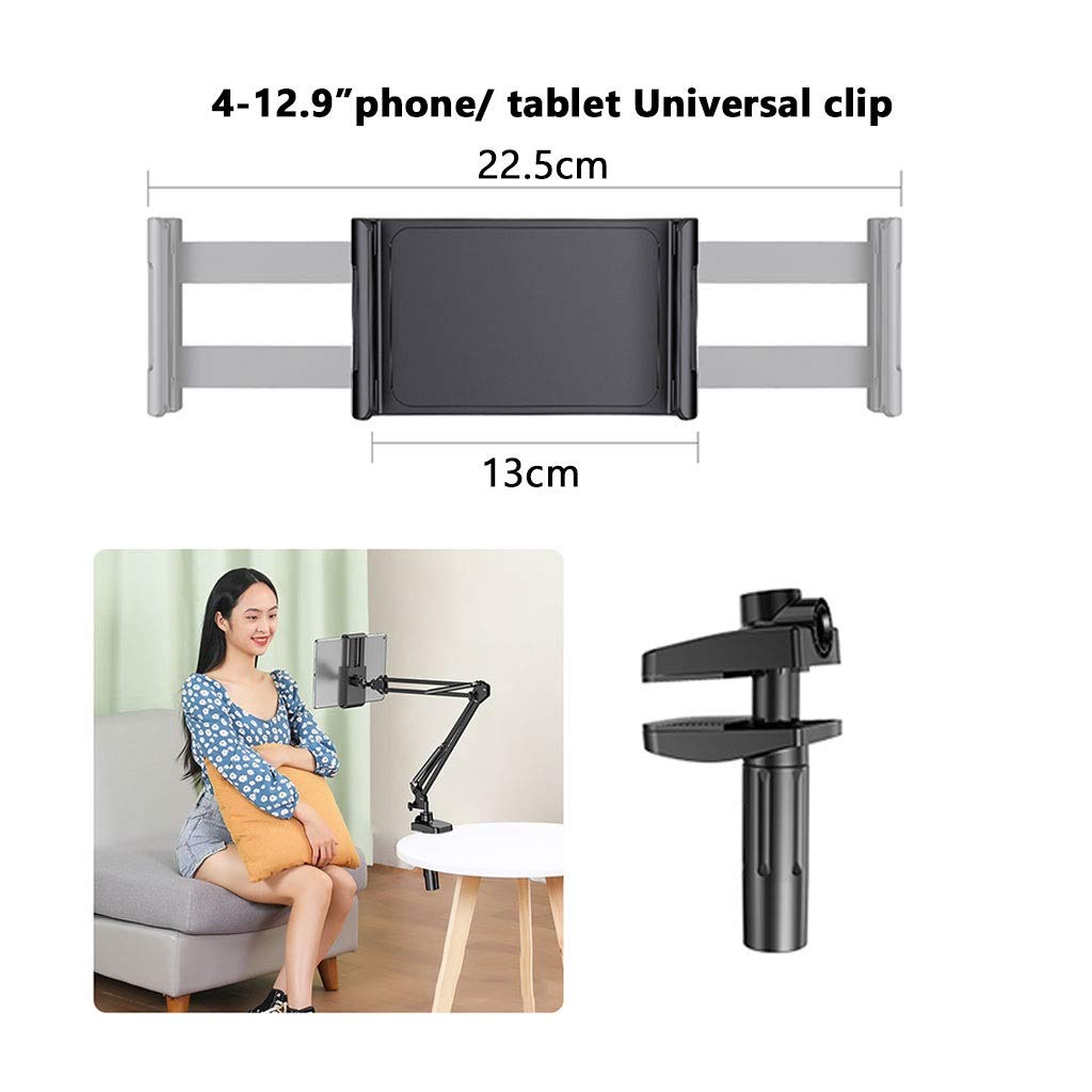 YXCKG Soporte para Tabletas Y Teléfono Móvil, Brazo De Acero Plegable hasta 1,5 M，Abrazadera Ajustable para Tableta De Cama De Montaje Perezoso De 360 ° para Teléfonos/Tabletas De 4 "-12.9"