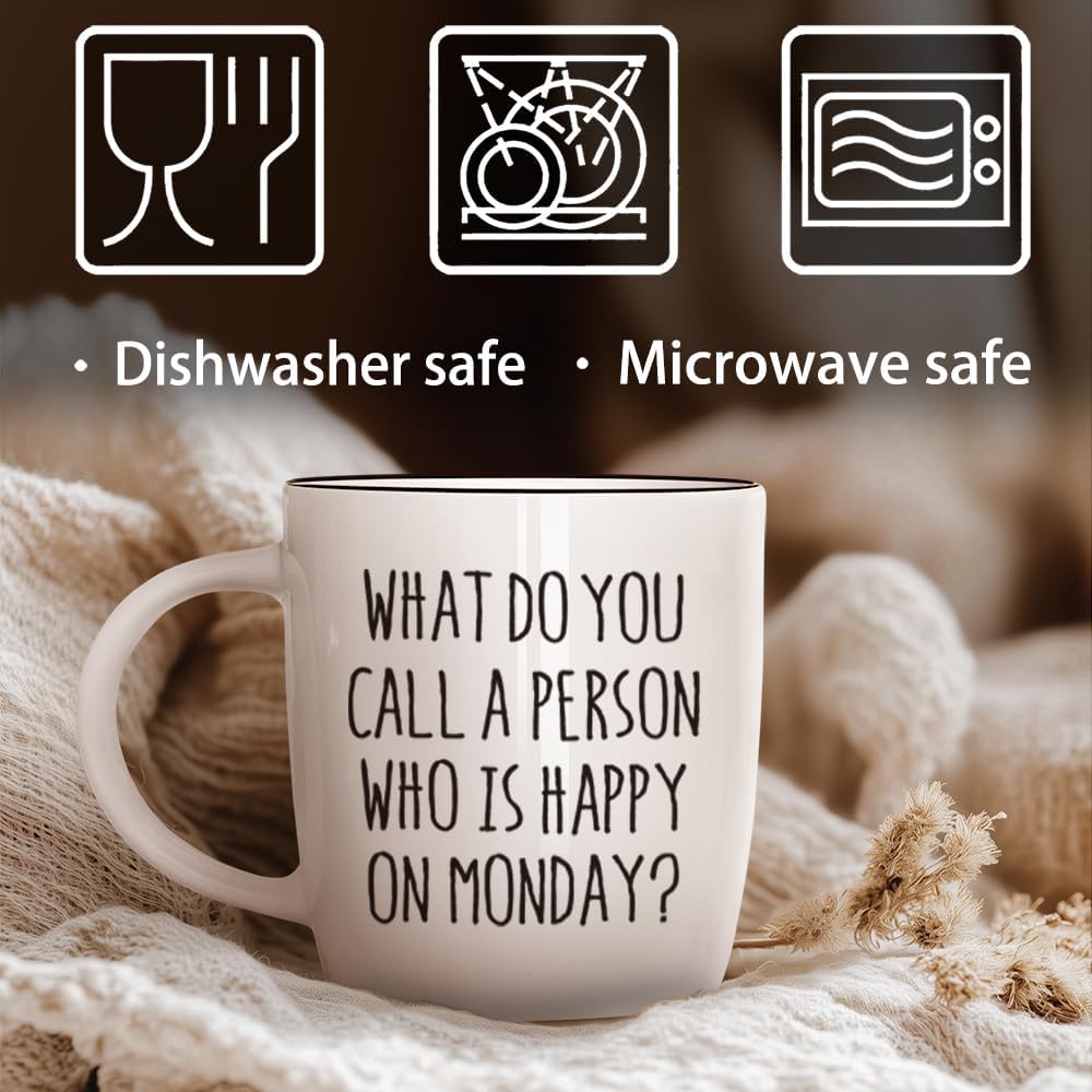 Funny Retirement Coffee Mug Gifts for Women Men, What Do You Call a Person Who Is Happy on Monday, Humorous Retirement Gift for Husband Wife Friends Coworkers, Funny Christmas Thanksgiving Gifts, 13oz - Image 4
