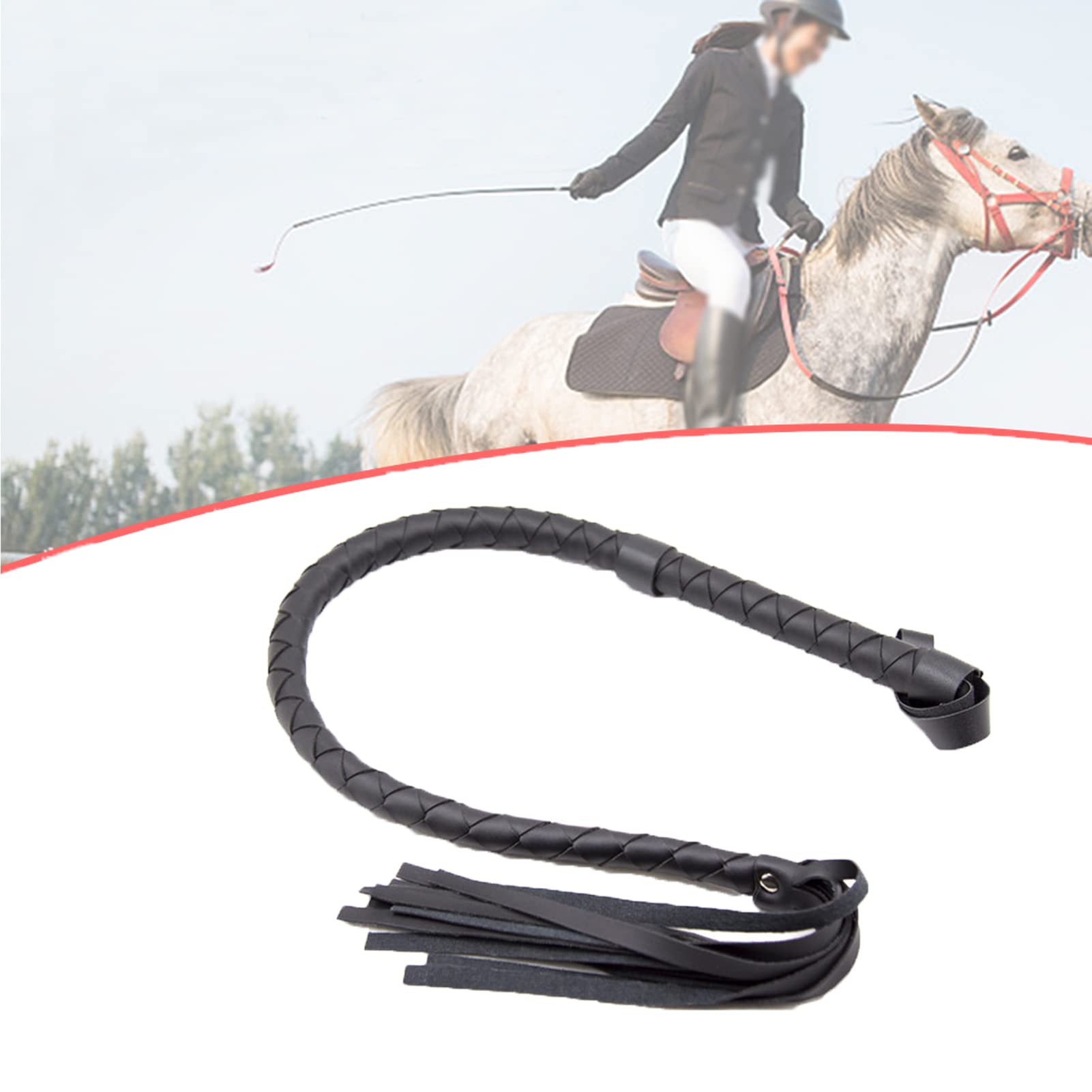 MOVKZACV Horse Whip, PU Leather Riding Crop Outdoor Training Racing Practice Equestrianism Horse Crop Handle Whips, Equestrian Horse Whip 33.5''/47.24'' (Black)