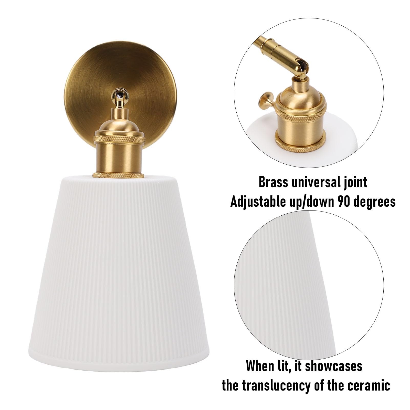 Lampada da Parete Moderna in Ottone Dorato con Paralume in Ceramica 5,7x5,1 Pollici per Bagno, Camera da Letto, Soggiorno, per Proprietari di Casa