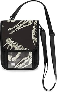 Cartera de viaje monocromática de dinosaurios debajo de la ropa, 6 x 7.5 pulgadas, bloqueo RFID, correa ajustable, color negro, Dinosaurios monocromáticos, 7.5" x 6"