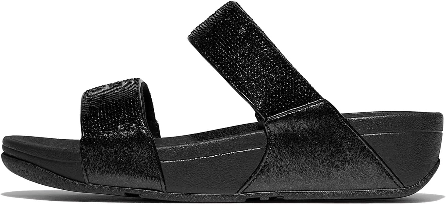 FitFlop Lulu Sequin Slides, Color: All Black, Size: 8 (JL4-090-060)