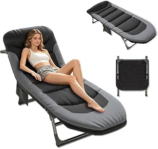 Sonnenliege Klappbar mit Verstellbarer Rückenlehne, Klappbare Gartenliege mit Auflage, Camping Liegestuhl, Sonnenliege Klappbar, Liegestuhl Klappbare für Reisen, Garten, Büro (Schwarz1)