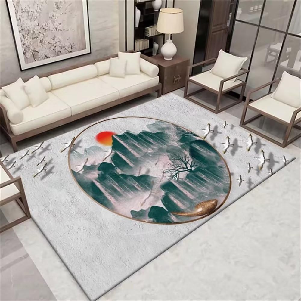 Tapis extérieur résistant à l'usure bleu à motif paysage pour grand jardin