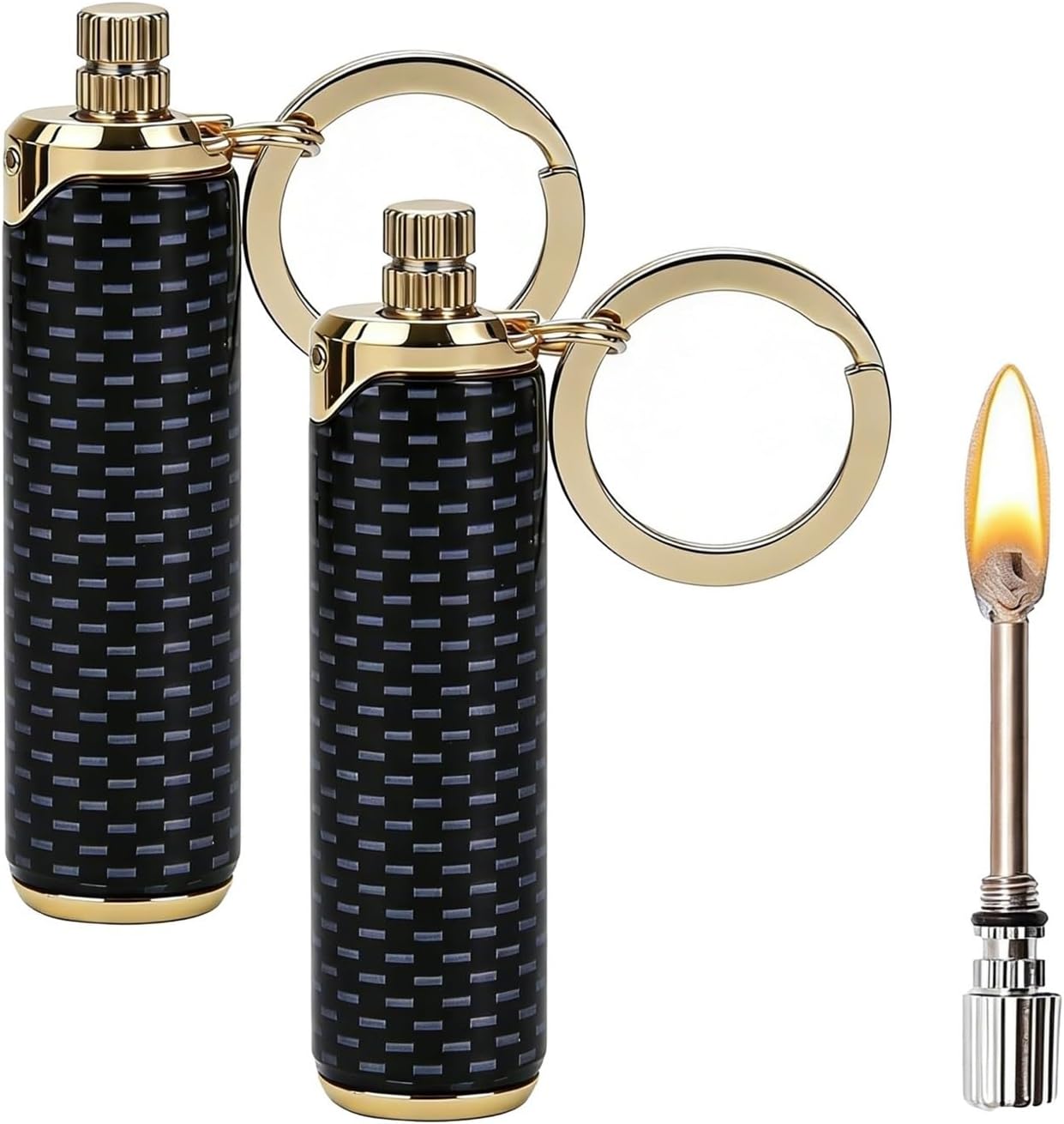 2pcMetal Waterproof Kerosene Lighter, Permanent Match Lighter, Reusable Match lighters, for Camping and Outdoor use (Fuel not Included)(Metallic)
