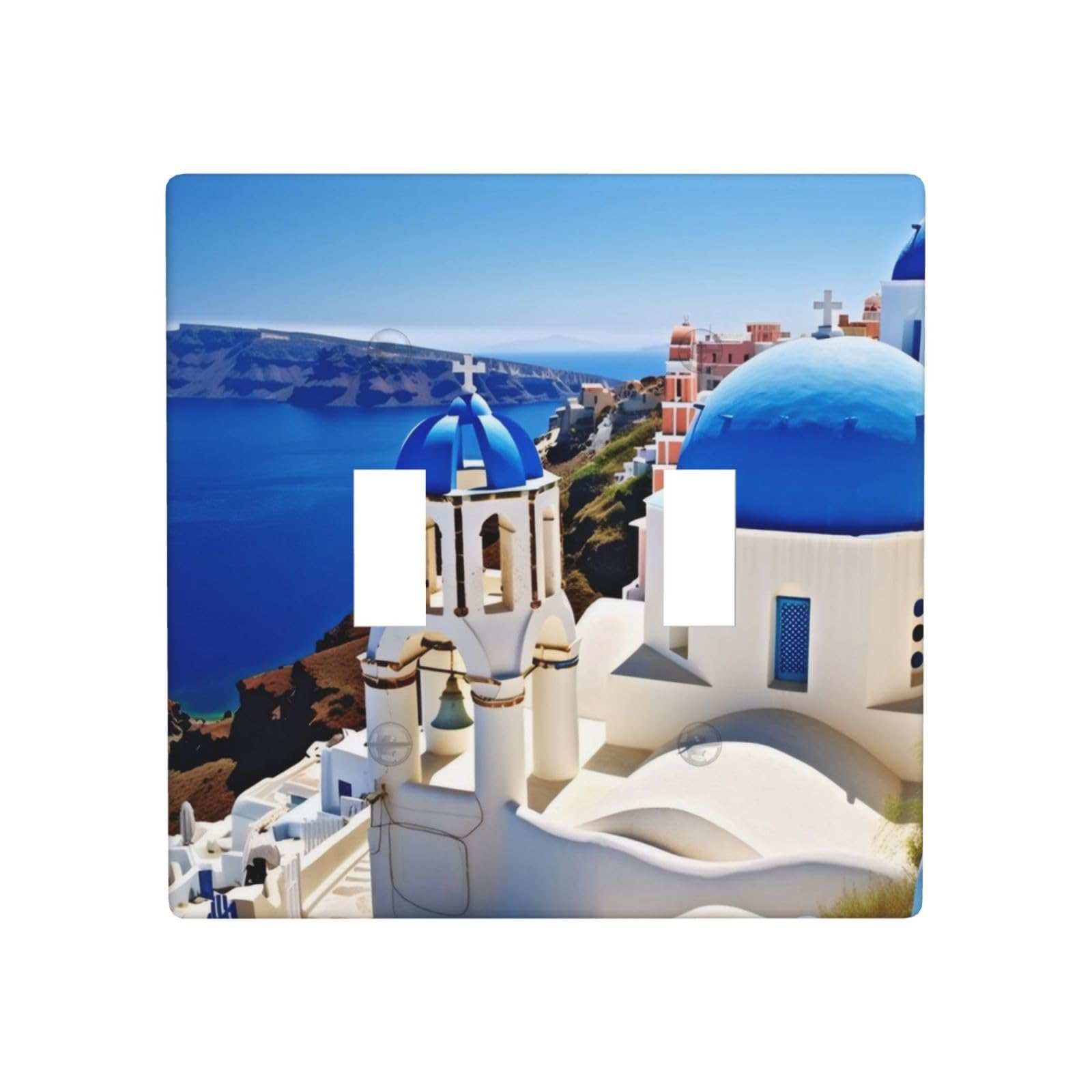 Decorative 2 Gang Wall Plate Santorini Greek Island Sea View Light Switch Cover Double Toggle Wall Plates Faceplate Standard Size